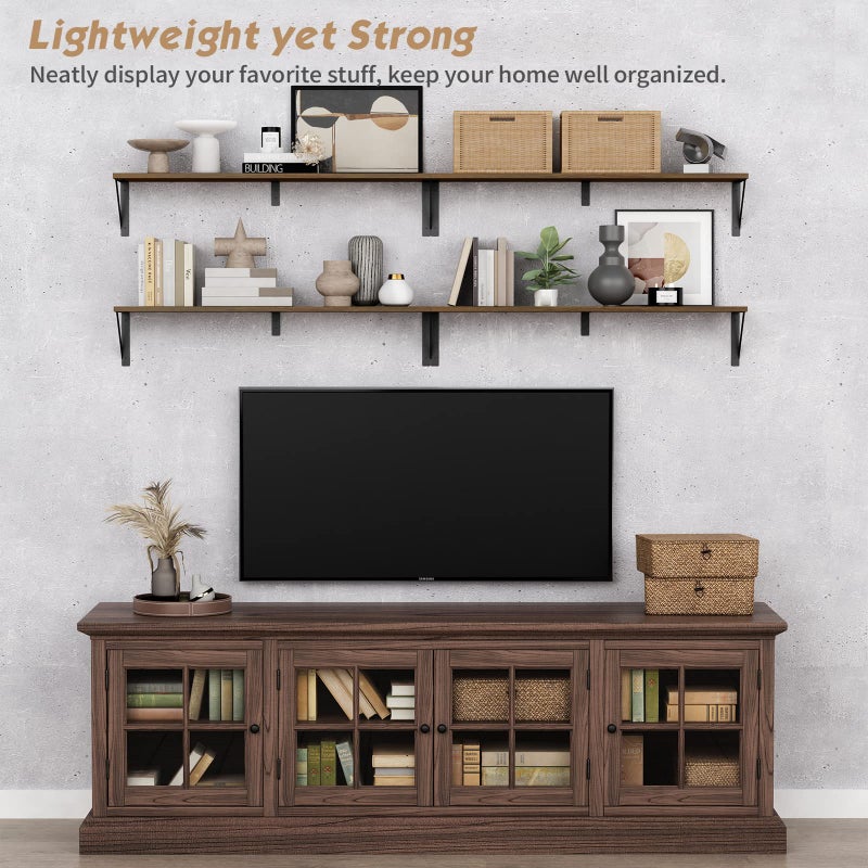Forbena Floating Book Shelves for Wall Set of 3, 36 Inches Long Wall Bookshelf for Bedroom, Large Wood Heavy Duty Hanging Bookshelves for Books, Living Room Decor, Closet Storage (Rustic Brown) - Image 2