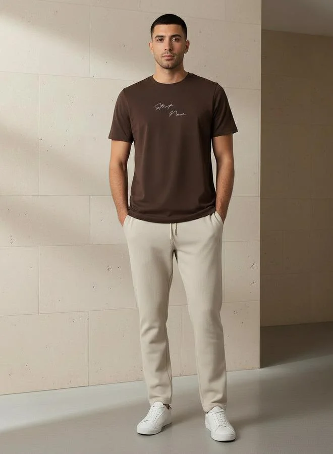 Iconic Iconic Men Slim Fit Round Neck Short Sleeve Slogan Print T-shirt