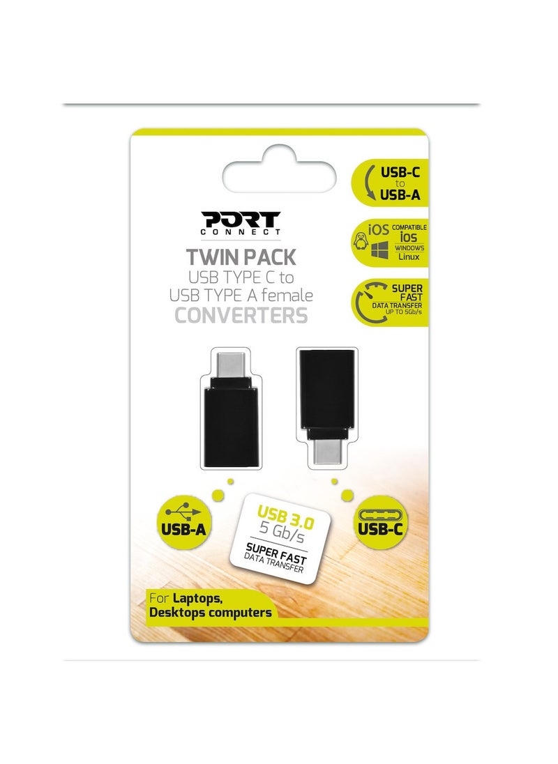 PORT CONNECT Twin Pack USB Type C to USB Type A converters  - Image 1