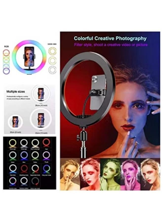 DUSALA MJ45 RGB LED Ring Light with Adjustable Tripod Stand and Phone Holder – Dimmable Lighting for Photography, Vlogging, Live Streaming, and Makeup - Image 2