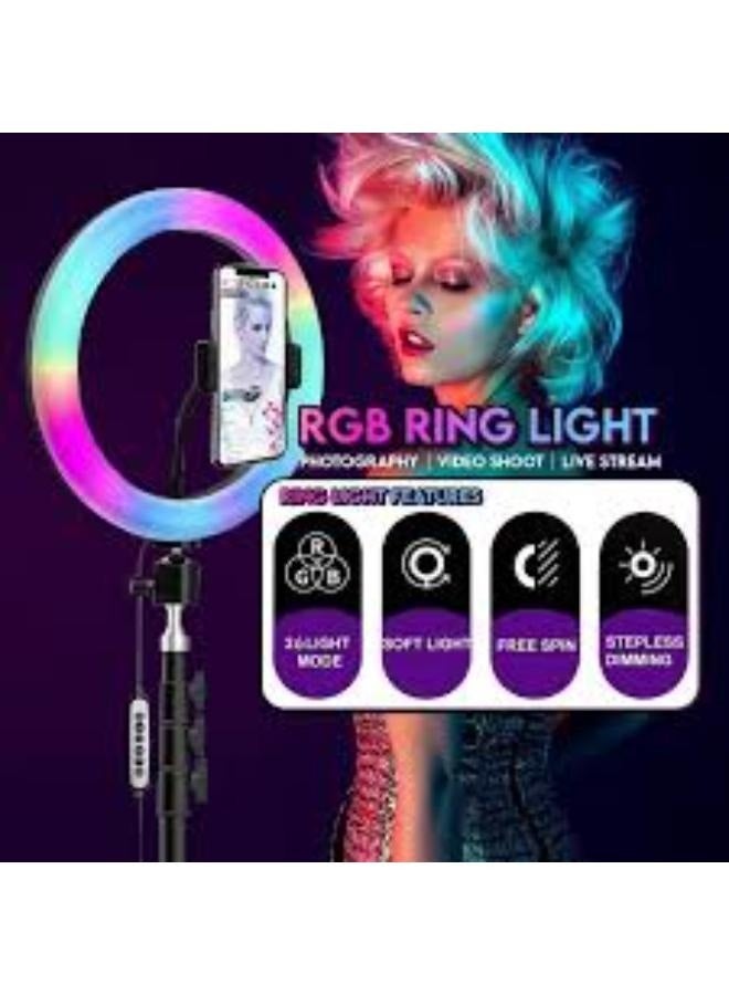 DUSALA MJ45 RGB LED Ring Light with Adjustable Tripod Stand and Phone Holder – Dimmable Lighting for Photography, Vlogging, Live Streaming, and Makeup - Image 4