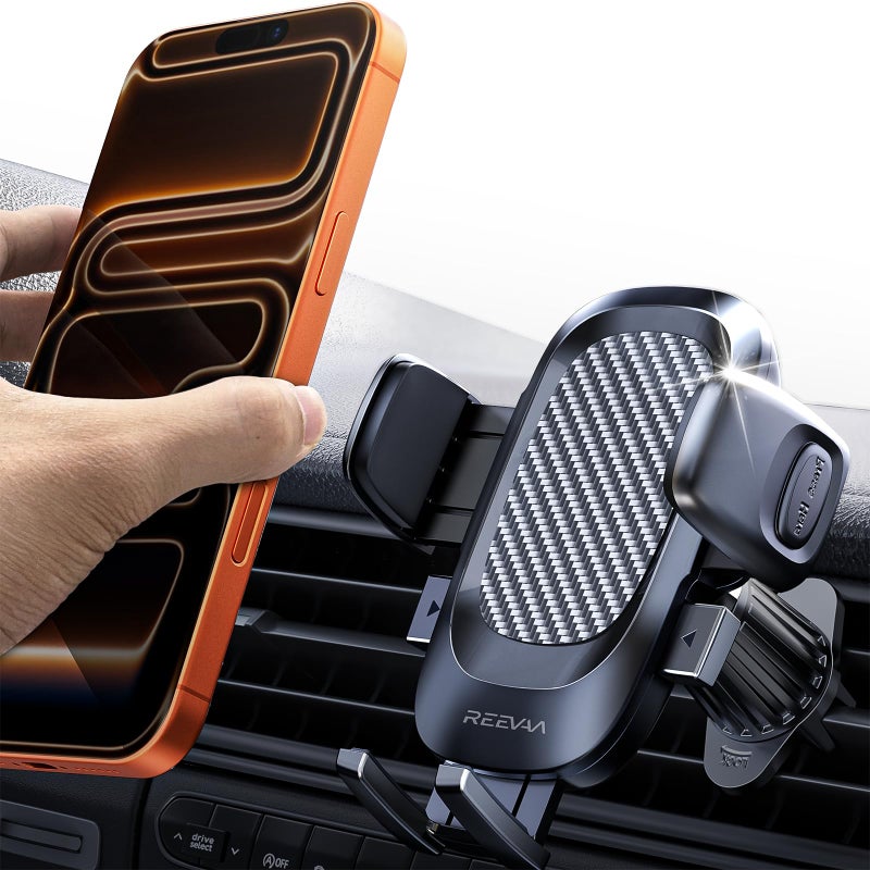 REEVAA Military Grade Car Vent Phone Mount [Metal Hook, Ultra Stable], Universal Cell Phone Air Vent Holder, Car Accessories Compatible with iPhone 17 Air Pro Max 16 15 Samsung Ultra S24 S25 - Image 1