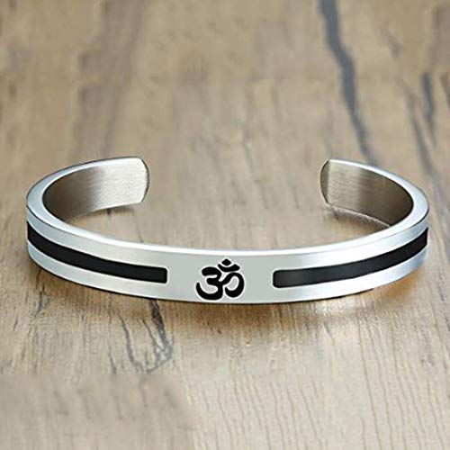 Peora Stainless Steel Buddha Namaste Ohm Om Aum Sanskrit Symbol Cuff Bracelet Kada for Men Hindu Yoga Jewellery for Boys - Image 2