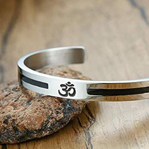 Peora Stainless Steel Buddha Namaste Ohm Om Aum Sanskrit Symbol Cuff Bracelet Kada for Men Hindu Yoga Jewellery for Boys - Image 5