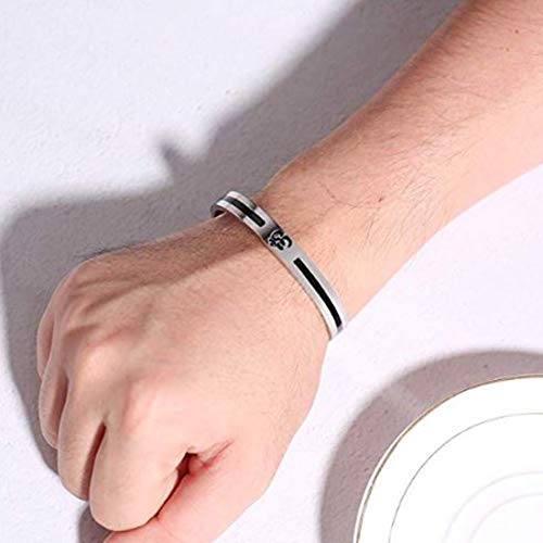 Peora Stainless Steel Buddha Namaste Ohm Om Aum Sanskrit Symbol Cuff Bracelet Kada for Men Hindu Yoga Jewellery for Boys - Image 3