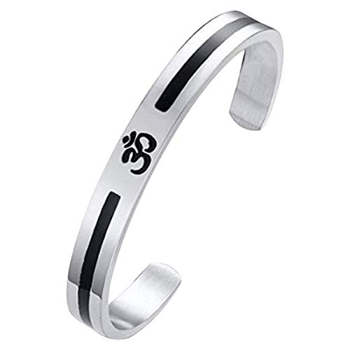 Peora Stainless Steel Buddha Namaste Ohm Om Aum Sanskrit Symbol Cuff Bracelet Kada for Men Hindu Yoga Jewellery for Boys - Image 1