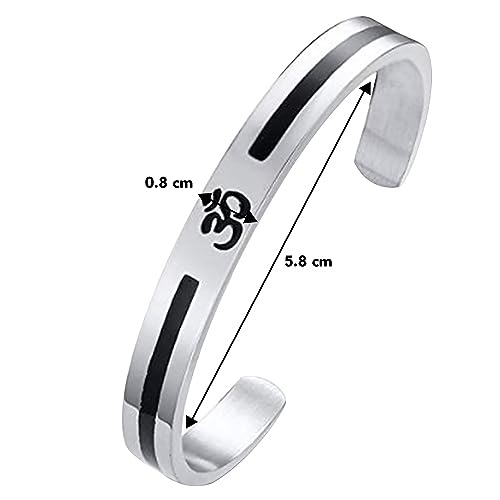 Peora Stainless Steel Buddha Namaste Ohm Om Aum Sanskrit Symbol Cuff Bracelet Kada for Men Hindu Yoga Jewellery for Boys - Image 4