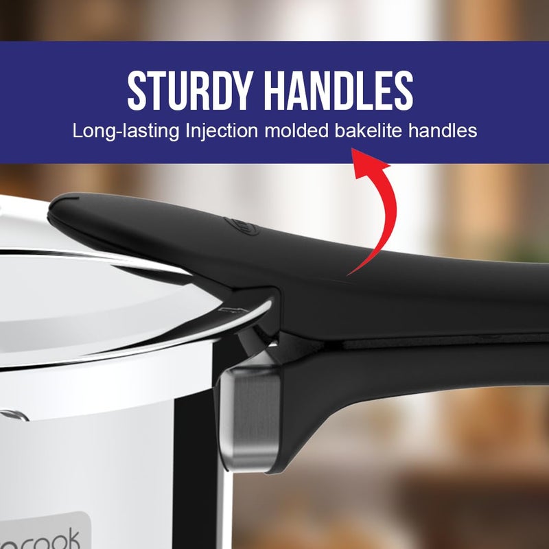 Ultra Duracook Pressure Cooker 3.5 Litre | Aisi 304 Food Grade Stainless Steel Cooker With 10 Years Warranty | High-Impact Composite Base | Bakelite Handles | Spillage Control | Induction Compatible - Image 4