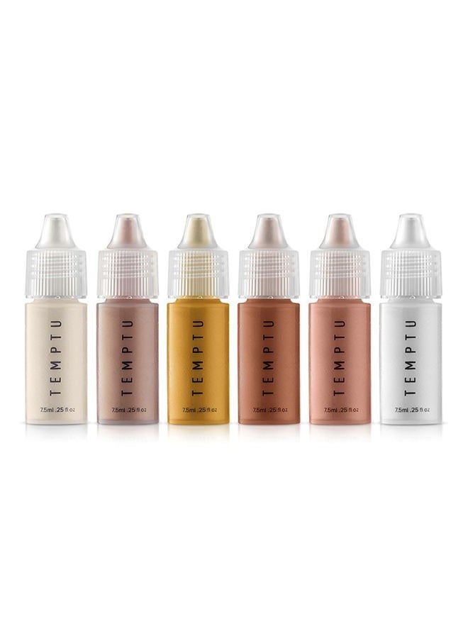 Temptu S/B Silicone-Based Airbrush Highlighter Starter Set: Long-Lasting, Layerable, Light-Reflecting Shimmer | Natural-Looking Luminosity | Weightless, Buildable Formula| 6 Shades - Image 1