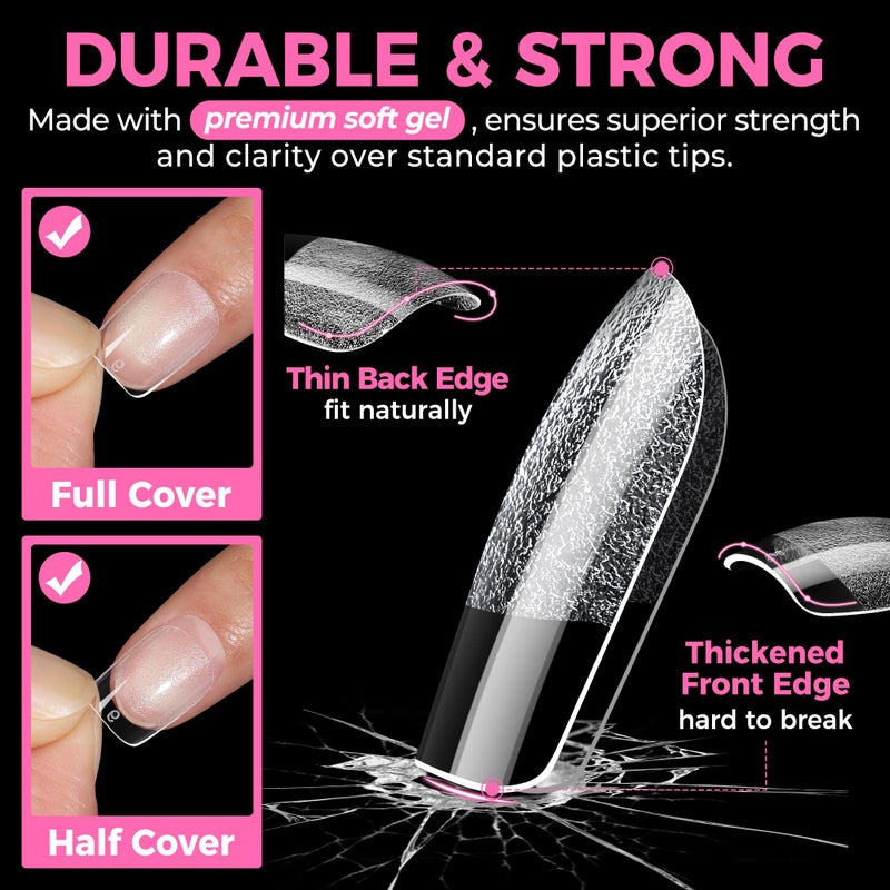 UNA GELLA Extra Short Square Oval Nail Tips 216pcs Pre-shaped Half Matte Square Round Gel Nail Tips Full Cover Squoval Clear Acrylic Fake Nails for Press on Nail Extensions Home DIY Salon 12 Sizes - Image 5