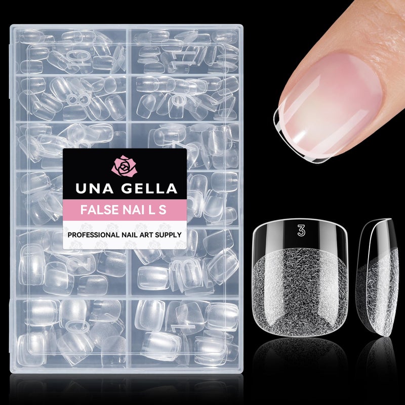 UNA GELLA Extra Short Square Oval Nail Tips 216pcs Pre-shaped Half Matte Square Round Gel Nail Tips Full Cover Squoval Clear Acrylic Fake Nails for Press on Nail Extensions Home DIY Salon 12 Sizes - Image 1