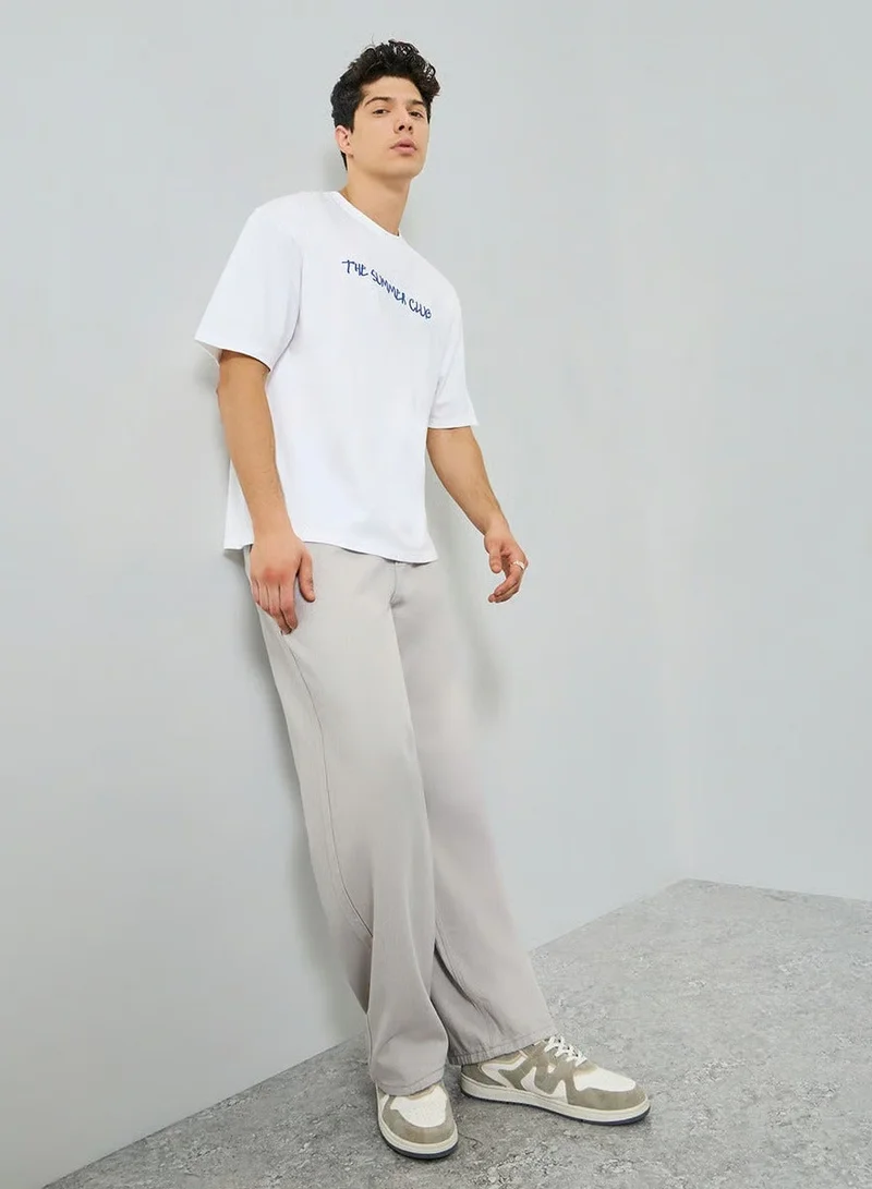 Styli Men White Back Receipt Print Cotton Oversized T-Shirt