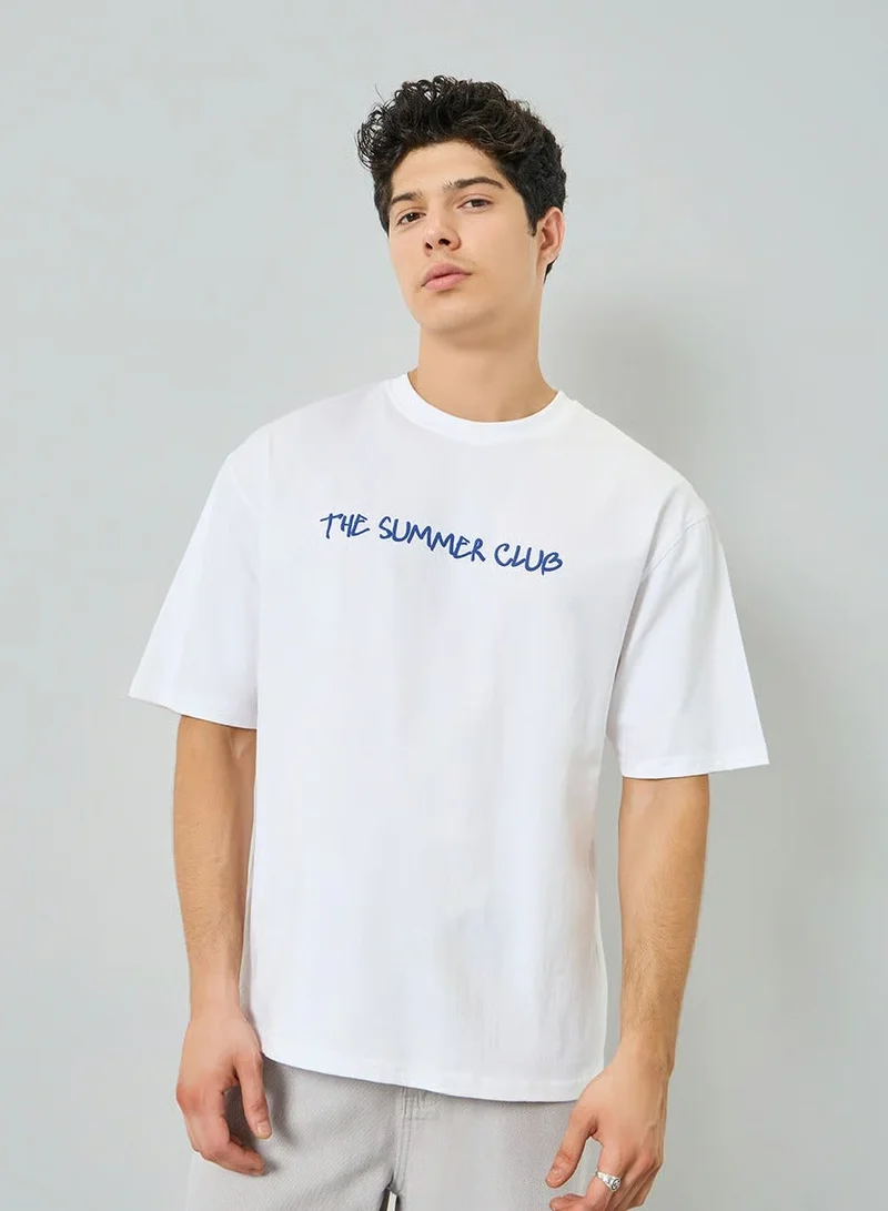 Styli Men White Back Receipt Print Cotton Oversized T-Shirt