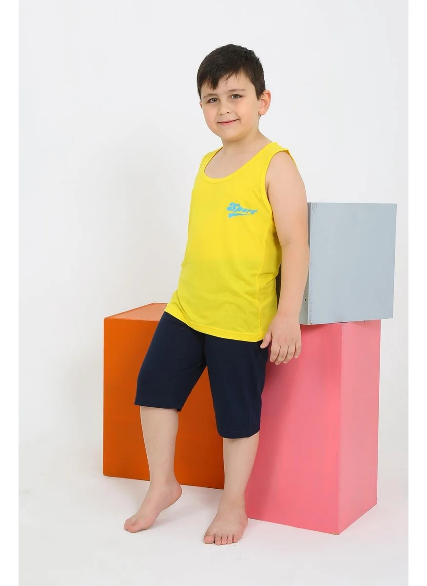 اكبينيز Boy's Yellow Combed Cotton Pajama Set with Zero Sleeve Shorts 20435