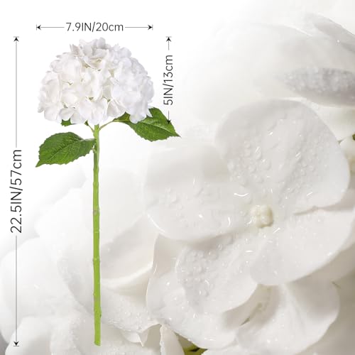 JUSTOYOU 3 Pcs Real Touch Hydrangea Artificial Flowers 22.5" Lifelike Latex White Hydrangeas Fake Hydrangeas for Home Decor Party Wedding Bouquets Table Centerpieces Floral Arrangements Indoor Outdoor Decor - Image 3