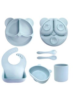 Snowie Soft Set Of 6 Silicone Food Plate With Suction Cup Bpafree Tableware For Kids Includes Food Plate Bib Bowl Water Cup Spoon And Fork For Kids Silicone Food Plate Set For Kids Blue  - Image 1