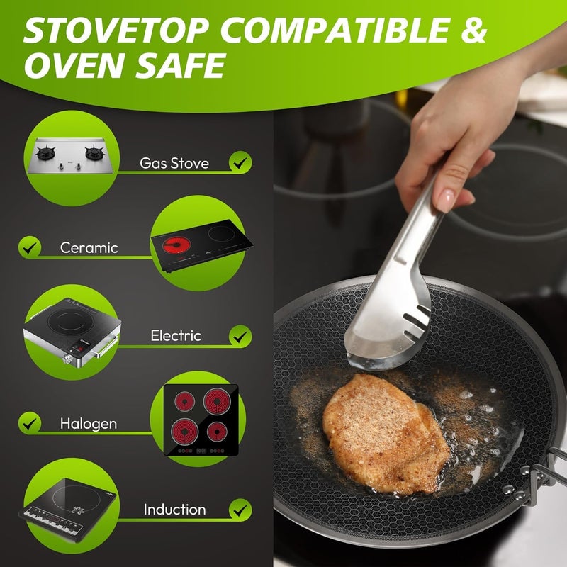 Stainless Steel Grill Pan,38cm Flat Griddle Pans for Indoor Outdoor Skillet, Nonstick Crepe Pan - Honeycomb Coating, Tri-Ply Bonded, Induction Compatiable & Oven Safe - Image 2