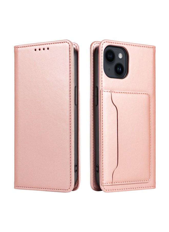 Generic For Iphone 15 Leather Case S23 Flip Cover Protective Case A15 Digital Computer/mobile Phone Protective Cover-Color:Rose Gold-Applicable Model:For Iphone 16 Plus  - Image 1