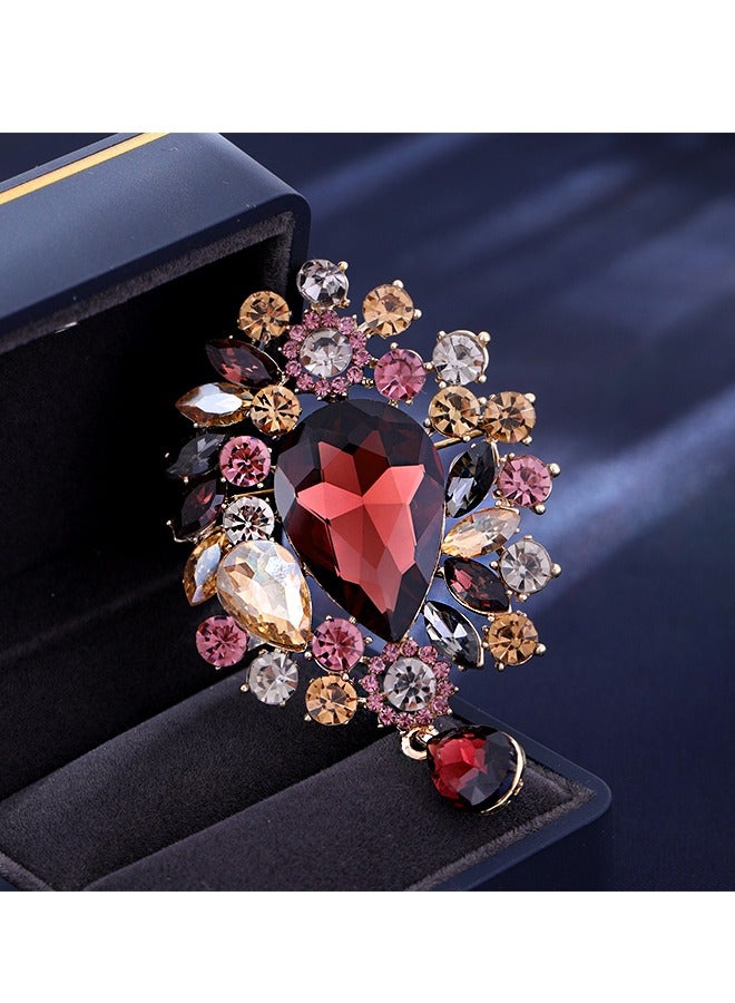 Beyond Light Luxury Crystal Brooche, Anti Rust and Anti Fading Alloy Brooch Pins, Corsage Scarf Clip Women Girls (Red) - Image 3