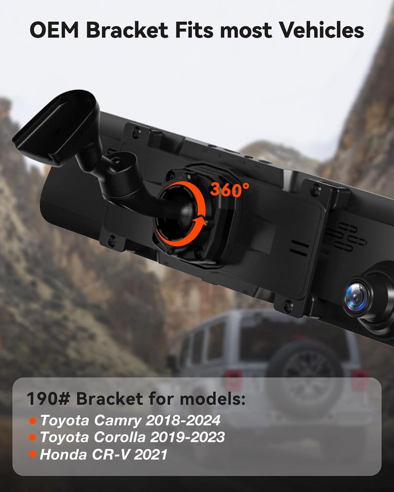 WOLFBOX Model 190 OEM Bracket for 2018-2024 Toyota Camry - Compatible with USB C G840S/G840H/G850/G900 Mirror Dash Cam - Image 2