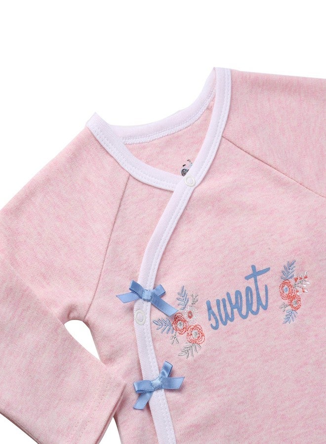 Asher and Olivia Newborn Girl Clothes Nb Footed Pants Long Sleeve Kimono Shirt Baby Layette Set 0m Heather Pink - Image 4