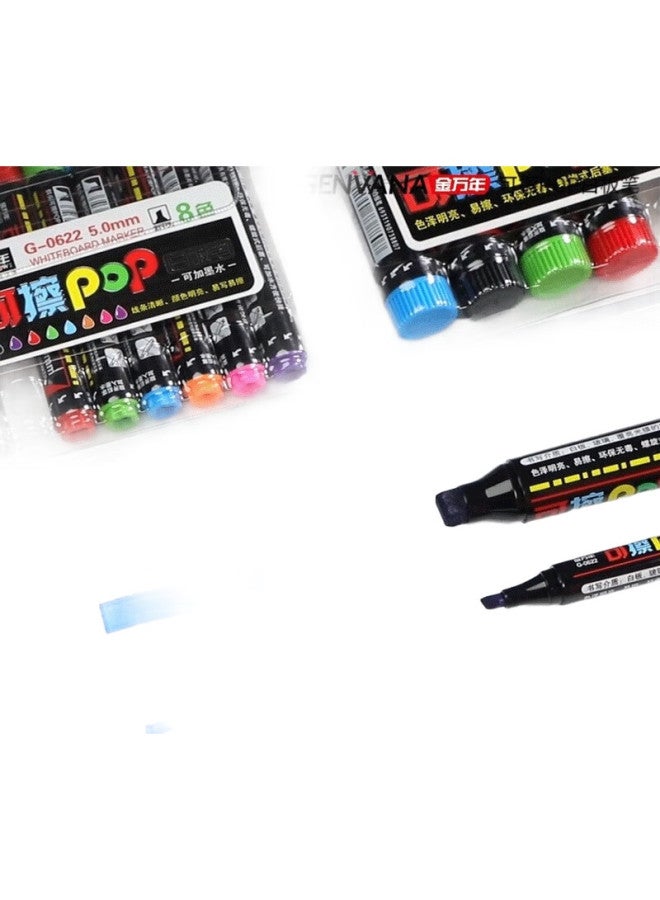 GENVANA Jin Wanian [8-Color Pop] Erasable Slanted Flat Tip 5Mm Refillable Colored Whiteboard Marker, Conference Pen, Training Pen, Lecture Pen, Teaching Pen, Doodle Pen G-0622 - Image 3