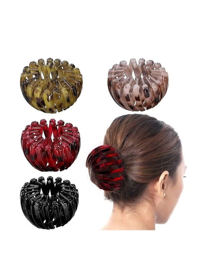 Generic 4 PCS Birds Nest Hair Clip Expandable Ponytail Holder Clip Vintage Geometric Retractable Hair Loops Ponytail Hairpin Bun Maker Hair Styling Tool Claw Hair Clips for Woman Girls Hair Accessories 80g - Image 1