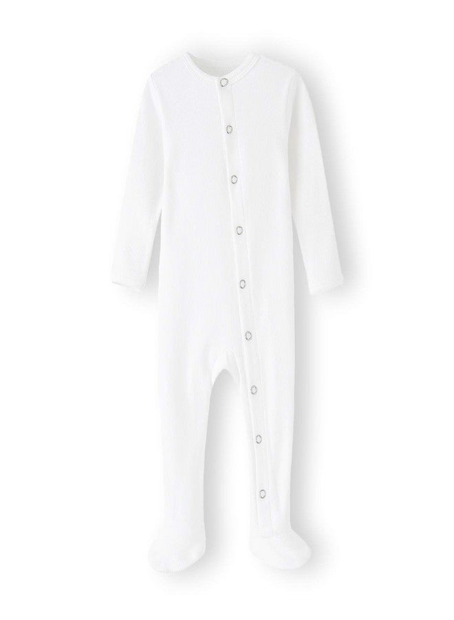 ACESTAR Newborn Baby Footed Pajamas with Mitten Cuffs - Cotton Unisex Snap-Up Baby Sleepers for Sleep and Play Footies Pjs (0-3 Months, White) - Image 1