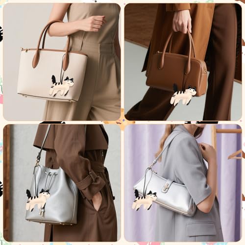PLwelth Cat Bag Charms for Handbags Cute Cat Leather Keychain for Women Girls Kawaii Animal Keychain for Car Keys Backpacks Wallet Purse Charms Accessories Birthday Christams Gifts Stocking Stuffer - Image 4