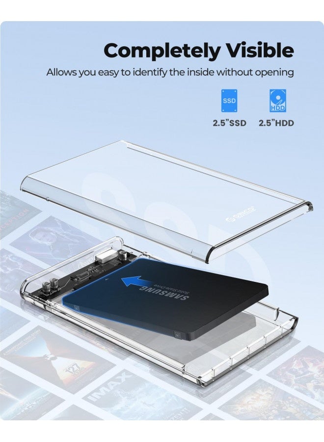 Orico Orico 2.5'' External Hard Drive Enclosure Usb 3.0 To Sata Iii Tool-Free Clear Hard Disk Case For 2.5 Inch 7Mm 9.5Mm Sata Hdd Ssd Max 6Tb Support Uasp(2139U3) - Image 2