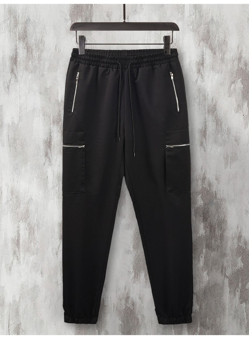 بنطلون رجالي أسود كارغو، متعدد الجيوب، بقصة فضفاضة وأرجل مستقيمة، بنطلون كاجوال - Image 5