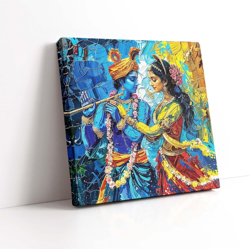 Indianara Radha Krishna Framed Canvas Painting Wall Dcor Pooja Room Bedroom Living Room Office Hotel Interiors Multi Color 24 inch x 24 inch - Image 2
