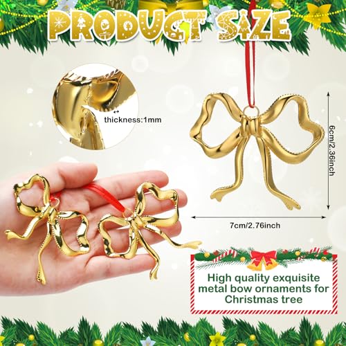 Tondiamo 12 Pcs Christmas Metal Gold Bow Ornaments Gold Bow Decoration for Christmas Tree Topper Garland Fireplace Wreath Xmas Tree Hanging Decor for Floral Arrangement Gift Box Basket Home Indoor Outdoor - Image 3