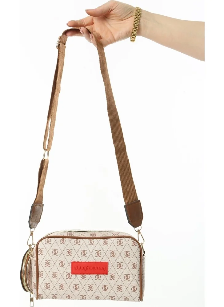 باجهاشتاج Pastel Brown Minimal Patterned Double Zipper Leather Bag