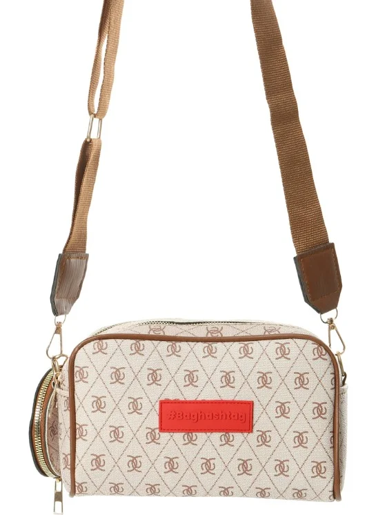 باجهاشتاج Pastel Brown Minimal Patterned Double Zipper Leather Bag