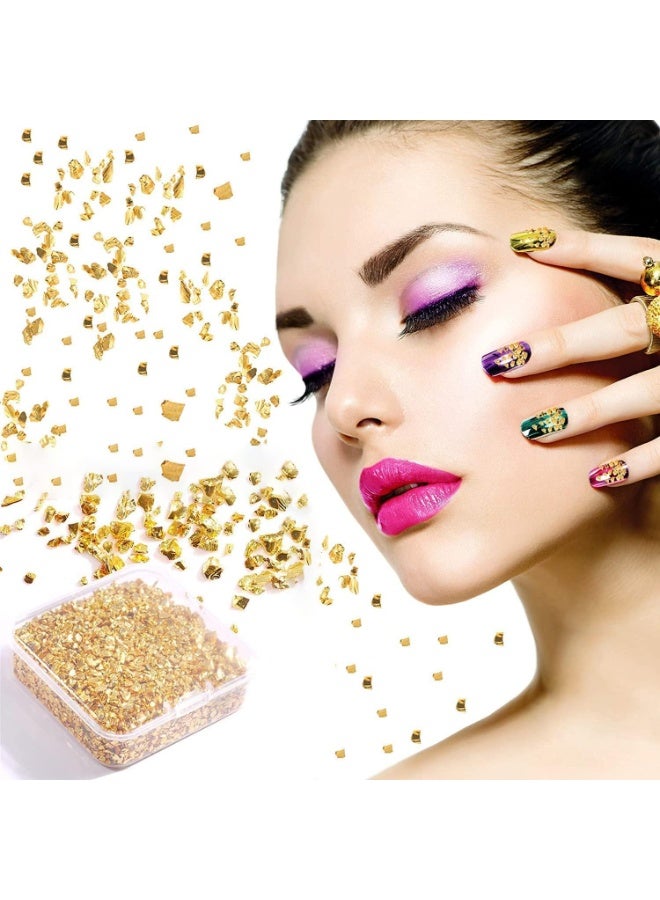 Crushed Glass Stone Filler, 80g Gold Irregular Decorative Crystals, Non-Toxic Glitter Resin Filler for Crafts, Jewelry, Vases, Potted Plants, DIY Art Projects - Image 1