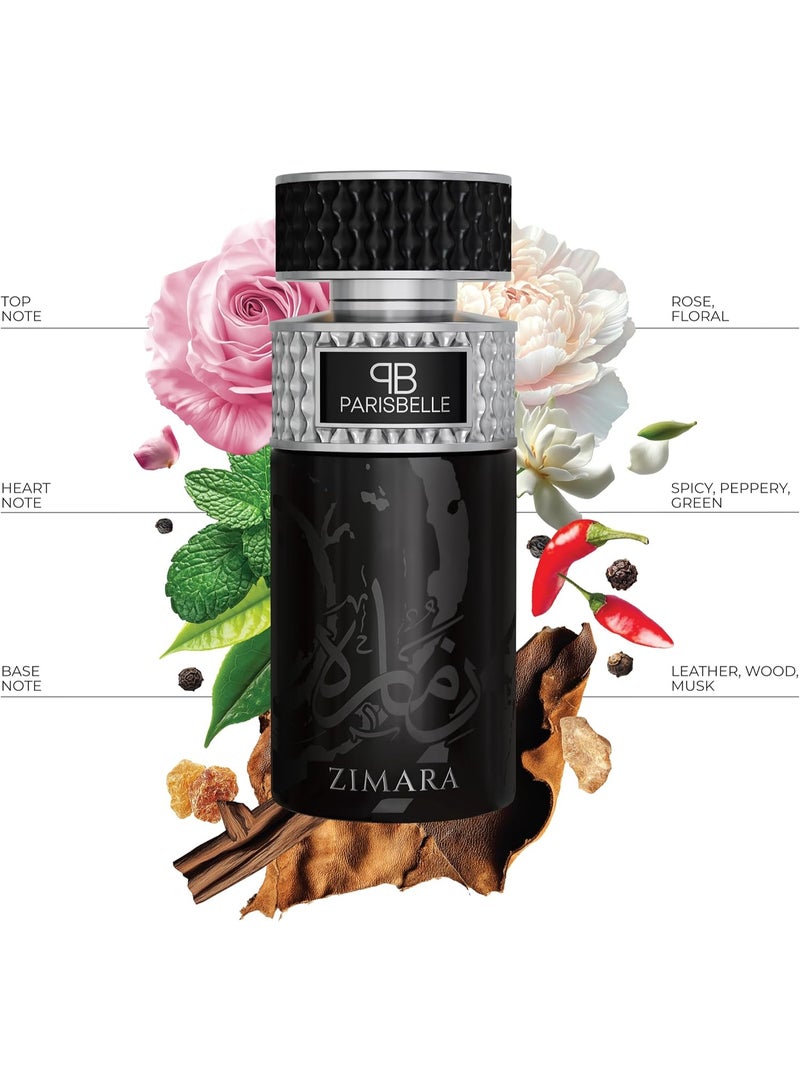 Parisbelle Zimara Oasis Collection Extrait de Parfum Unisex 100ml | Long Lasting Floral Leather Rose Musk Vanilla Luxury Fragrance | Elegant Bold Signature Scent for Men & Women | Premium Eau de Parfum - Image 3