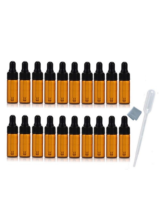 ELFENSTALL 20Pcs 5Ml 1/6Oz Amber Mini Glass Bottle Amber Sample Vial Small Essential Oil Bottle With Glass Eye Dropper + 1Pc Glass Clean Cloth + 1Pc 3Ml Dropper - Image 1