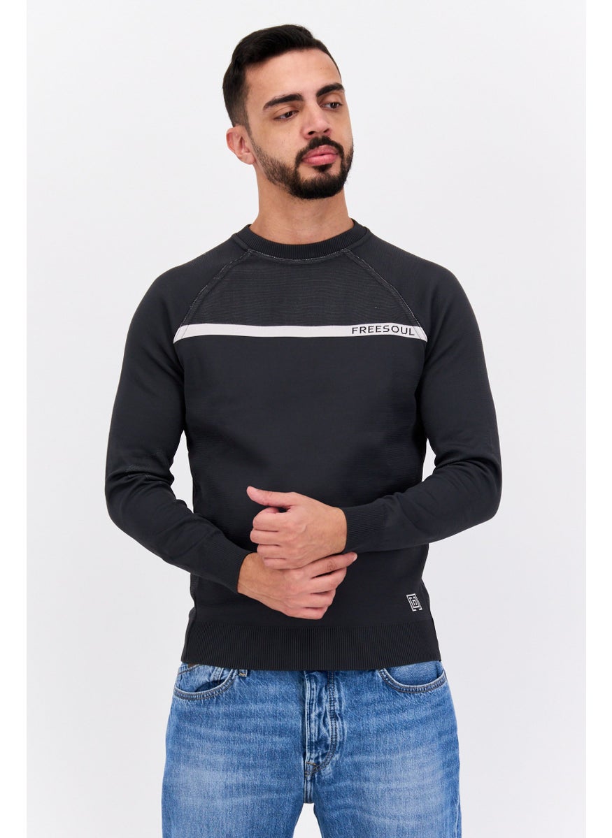 Free Soul - Men Crew Neck Brand Logo Long Sleeves Sweatshirt, Grey Combo - Image 1