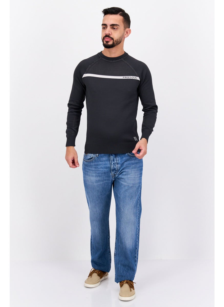 Free Soul - Men Crew Neck Brand Logo Long Sleeves Sweatshirt, Grey Combo - Image 1