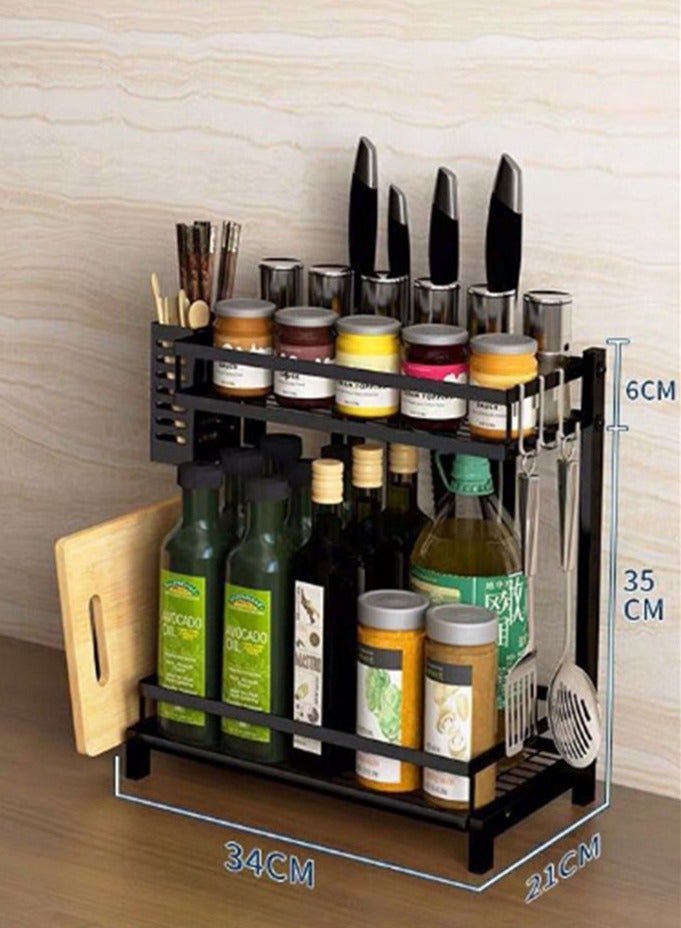 BLOOMING TIME 2 Tier Metal Kitchen Spice Rack Cutting board rack with Knife Utensils Holder, Cutlery Holder And 3 Hooks - Image 3