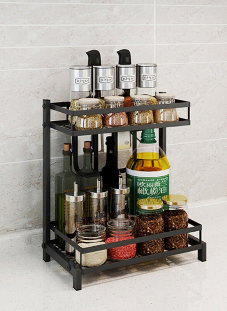 BLOOMING TIME 2 Tier Metal Kitchen Spice Rack Cutting board rack with Knife Utensils Holder, Cutlery Holder And 3 Hooks - Image 1