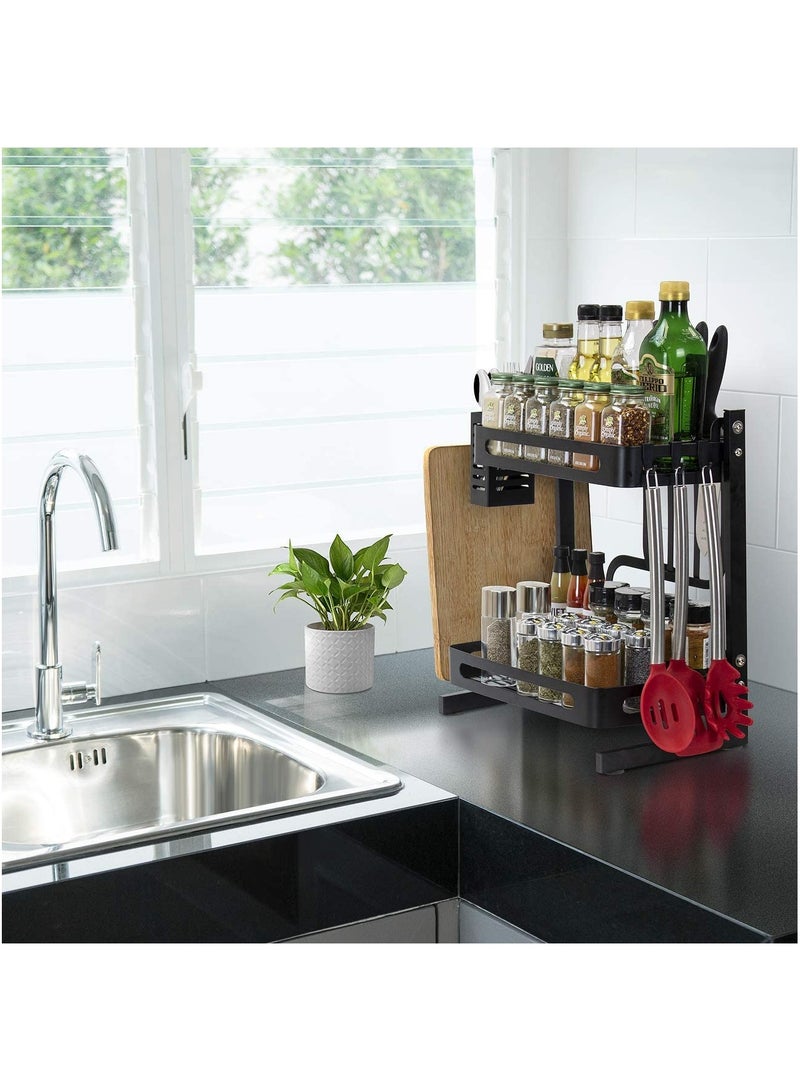 BLOOMING TIME 2 Tier Metal Kitchen Spice Rack Cutting board rack with Knife Utensils Holder, Cutlery Holder And 3 Hooks - Image 5