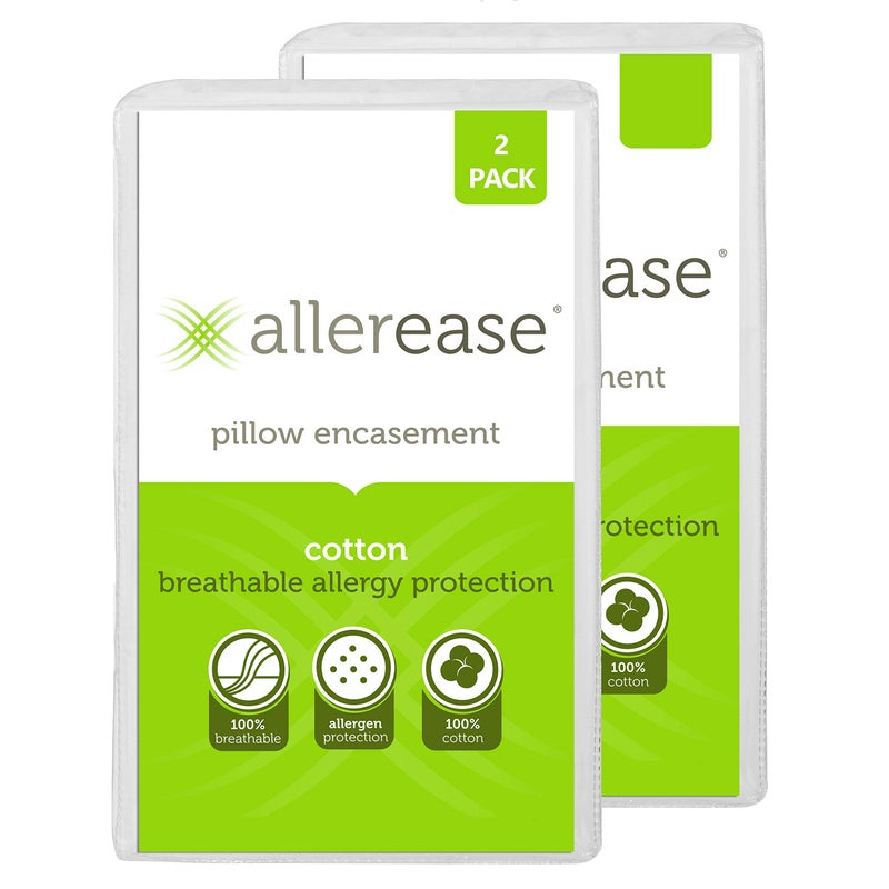 Aller-Ease AllerEase 100% Breathable Cotton Pillow Protector for Sleeping, Queen 30" x 20" - 1 Pack of 2,White - Image 1