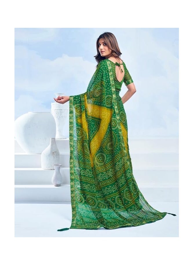 مملكة الإكسسوارات ساري شيفون مطبوع بانداني للسيدات مع بلوزة  - Image 4