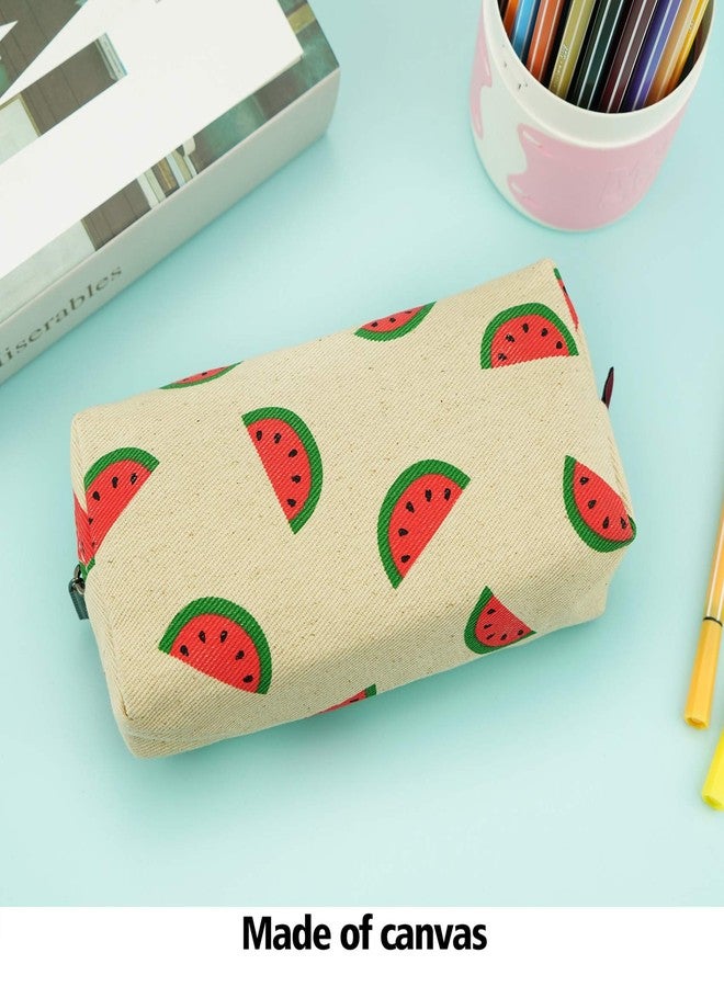 LParkin Watermelon Large Capacity Cute Canvas Pencil Case for Pen Bag Pouch Stationary Case Gadget Makeup Cosmetic Bag Box … - Image 4