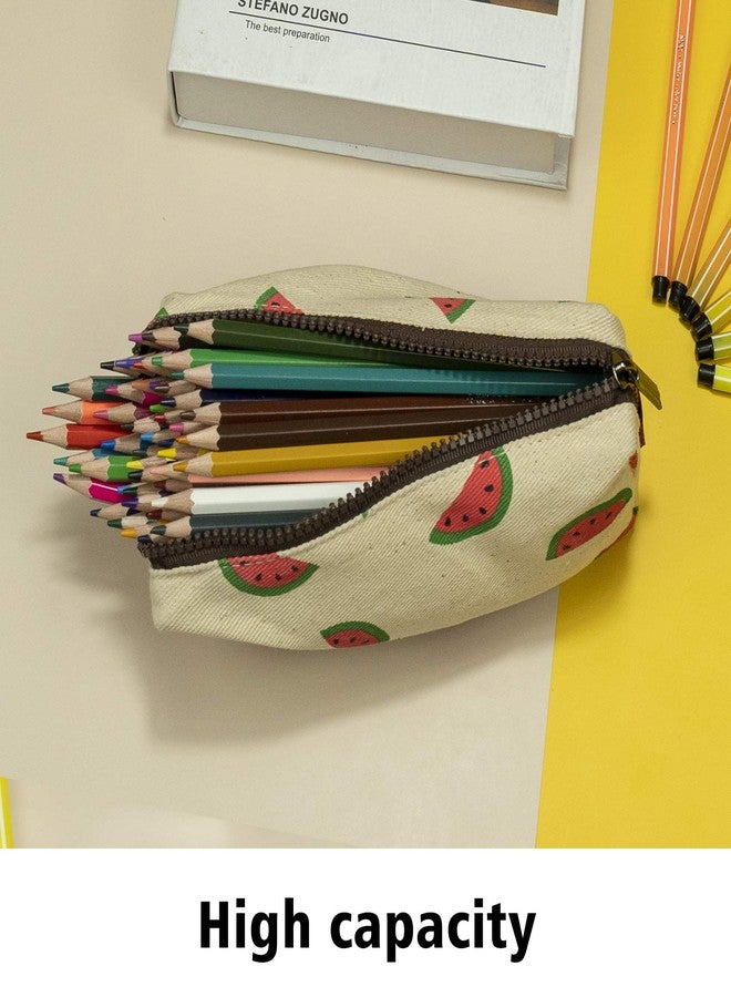 LParkin Watermelon Large Capacity Cute Canvas Pencil Case for Pen Bag Pouch Stationary Case Gadget Makeup Cosmetic Bag Box … - Image 3