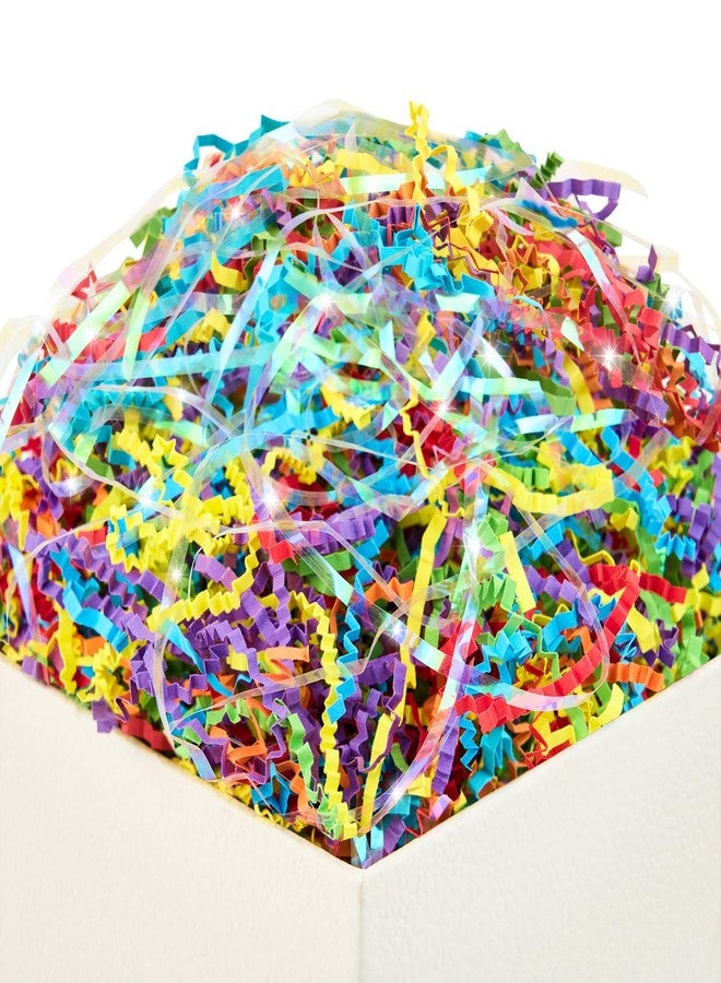 PAPER FAIR 1 LB Iridescent Rainbow Easter Grass Crinkle Cut Paper, Raffia Tissue Paper Filler Shred Strand Craft Bedding Cushion, Anniversary, Christmas, Birthday for Gift Basket Boxes - Image 1