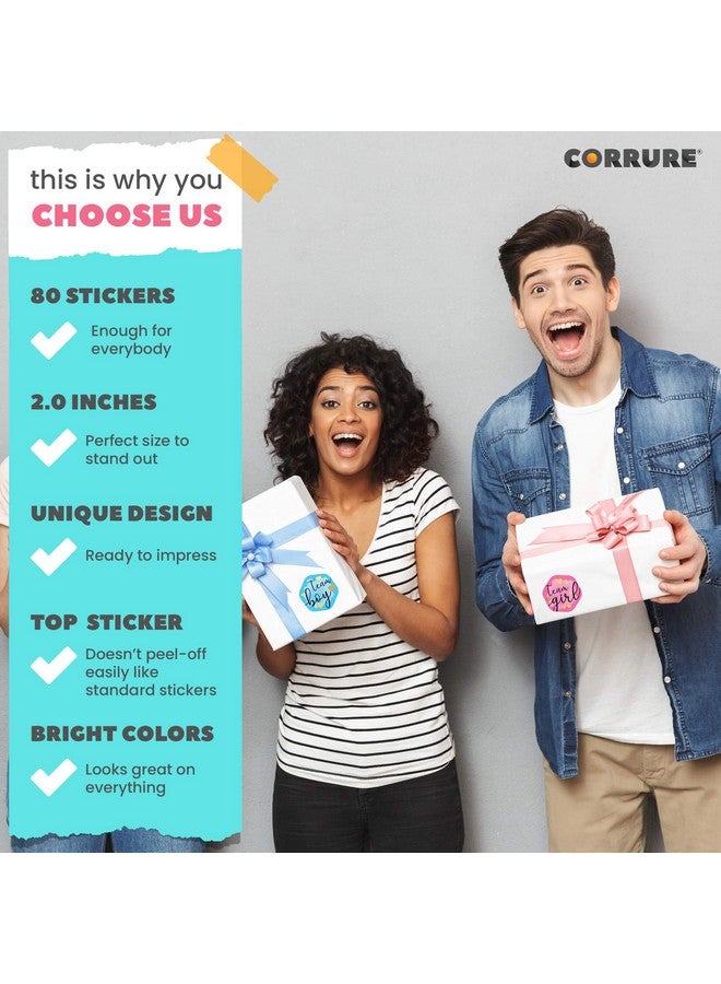 CORRURE Gender Reveal Stickers with Gold Foil for Voting Games and Party Supplies (80pcs) - Easy to Stick and Peel-Off - 2.0" Team Boy and Team Girl Labels for Baby Showers or Gender Reveal Party - Image 3