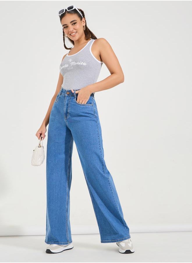Styli Basic High Rise Full Length Wide Leg Jeans  - Image 1